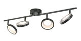 Moderner LED-Strahler mit vier verstellbaren Leuchten in schwarzem Design, seitliche Perspektive