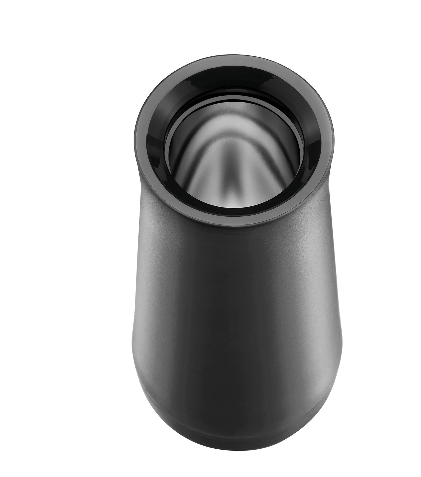 Schwarzer Isolierbecher mit glänzendem Rand, Ansicht von oben