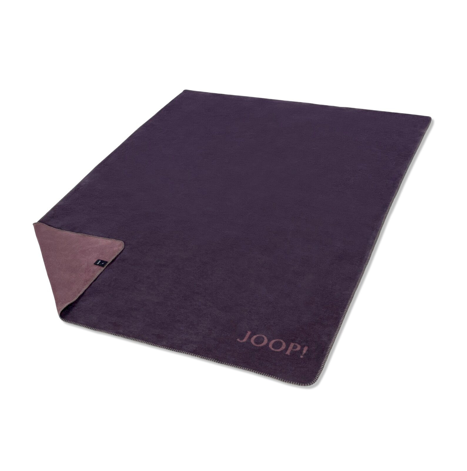 Lila Decke mit umgeschlagener Ecke und JOOP! Logo, Draufsicht