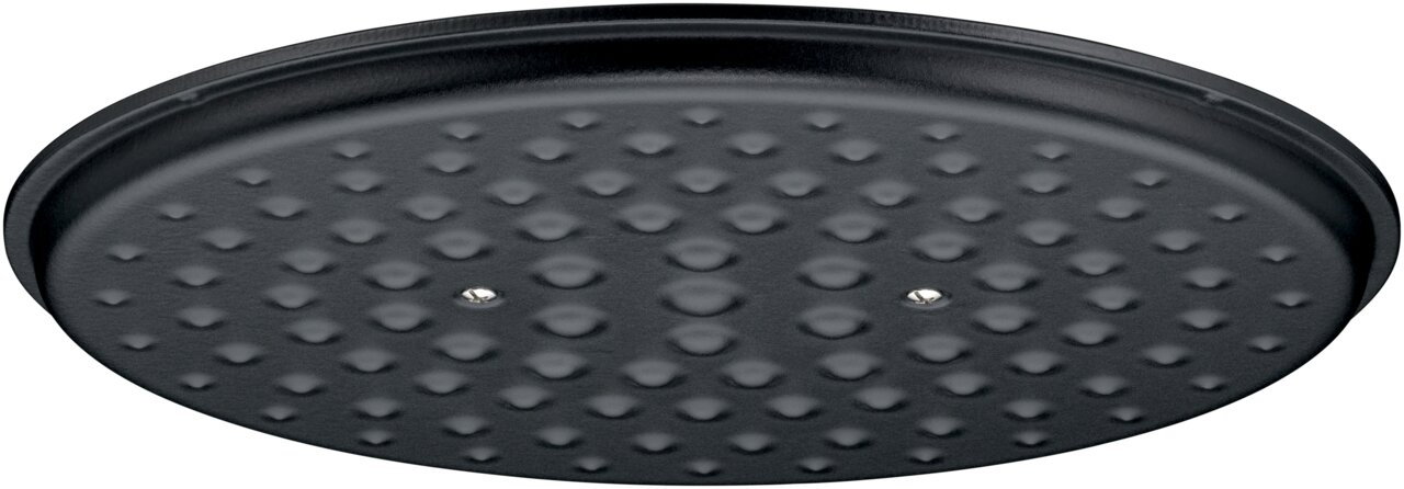 Deksel van een WMF Flavour-braadpan, ovale vorm, zwarte kleur, met noppenstructuur, gezien van onderaf.