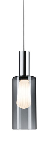 Hanglamp met transparante glazen kap en zichtbare gloeilamp, zijaanzicht