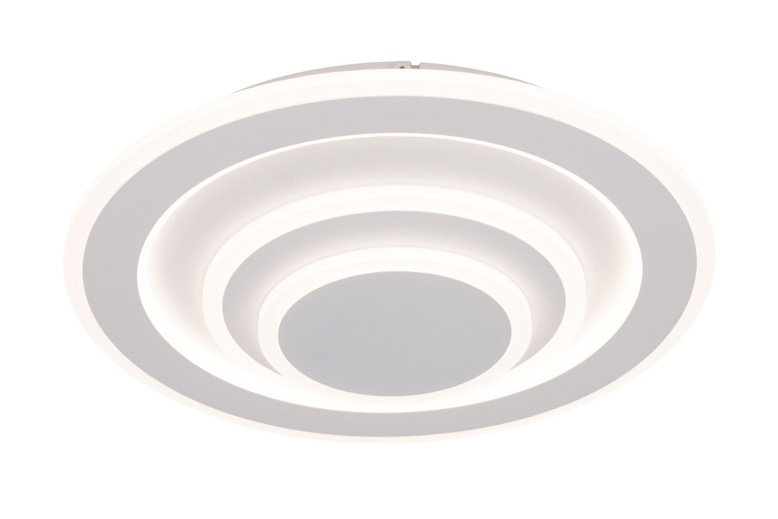Moderne LED-Deckenleuchte mit konzentrischen Kreisen, seitliche Perspektive