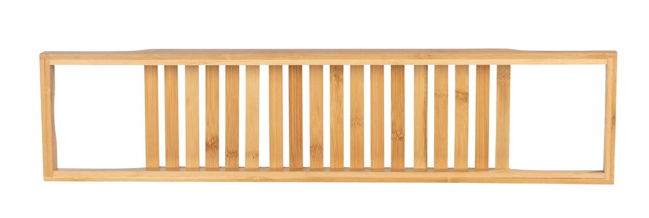 Badewannenbrücke aus Bambus, von oben betrachtet, mit einem Gitterdesign.