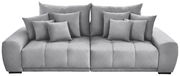 Großes, graues Big-Sofa mit mehreren Kissen, frontal betrachtet.