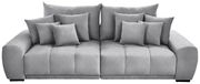 Großes, graues Big-Sofa mit mehreren Kissen, frontal betrachtet.