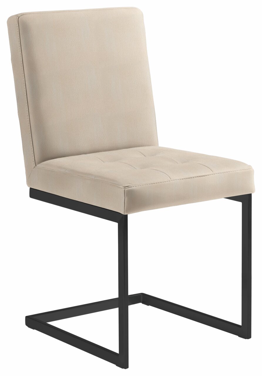 Moderano Slingerstoel LUPO II Beiger Freischwinger-Stuhl mit schwarzem Metallgestell, seitliche Perspektive