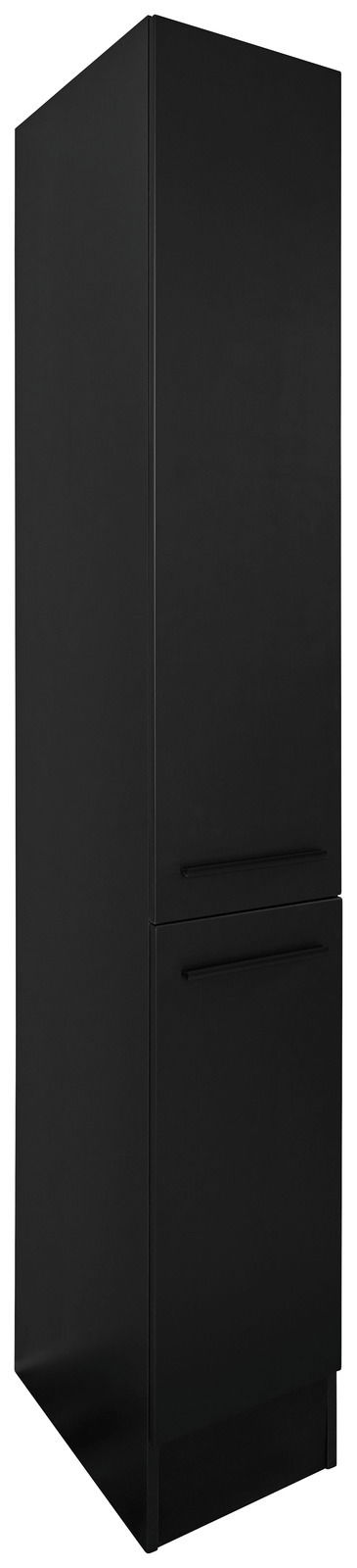 Yourkitchen Apothekerschrank JAZZ Schwarzer Apothekerschrank in seitlicher Perspektive mit zwei Türen und minimalistischen Griffen.