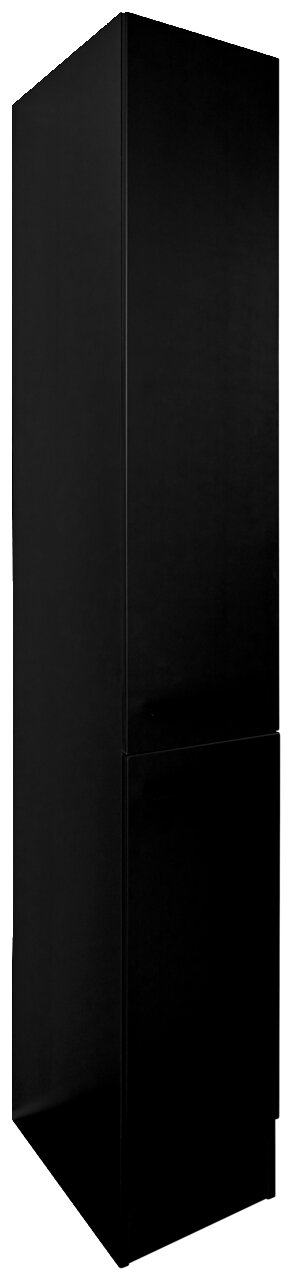 Yourkitchen Apothekerschrank JAZZ Schwarzer Apothekerschrank in seitlicher Perspektive mit zwei Türen und minimalistischen Griffen.