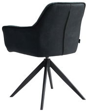 Rückansicht eines modernen Sessels mit schwarzem Stoffbezug und vier schwarzen Metallbeinen.