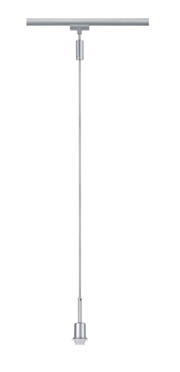 Silbernes Basispendel in Frontalansicht, hängend an einer Schiene.