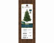 Everlands Premium-Kunstweihnachtsbaum Nordmanntanne, 1,8 m hoch und 130 cm breit, mit Metallständer und Aufbewahrungstasche in frontaler Ansicht auf der Produktverpackung