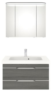Moderner Badblock mit Spiegelschrank und Waschbecken, Frontalansicht