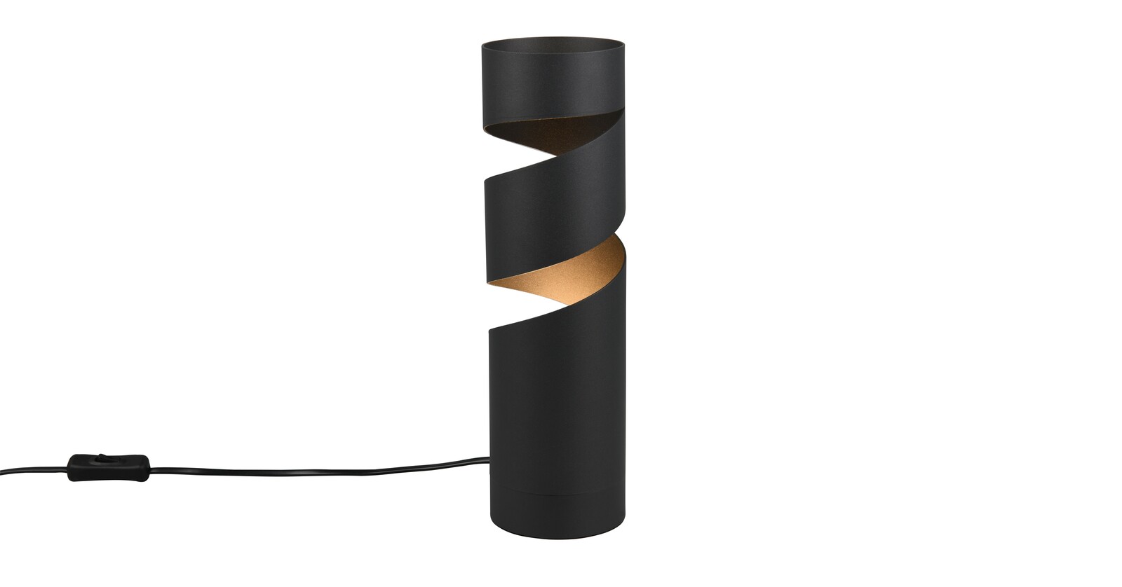 Schwarze Tischleuchte Stream mit spiralförmigem Design, seitliche Perspektive