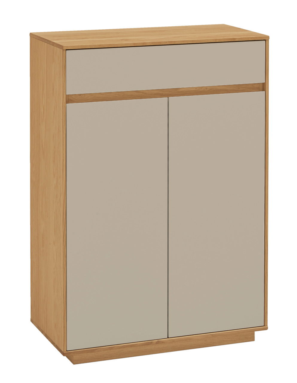 VOSS Schuhschrank V100 Moderner Schuhschrank aus Holz mit zwei Türen und einer Schublade, seitliche Perspektive