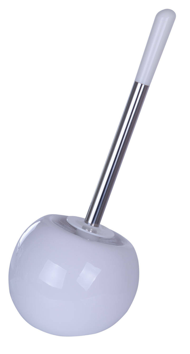 Weiße WC-Bürste Coppa aus Keramik mit verchromtem Stiel, seitliche Perspektive