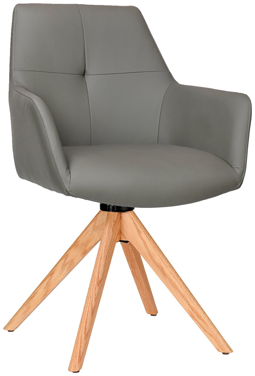 Novel Armlehnstuhl MEDUSA Grauer Armlehnstuhl mit Holzbeinen, seitliche Perspektive