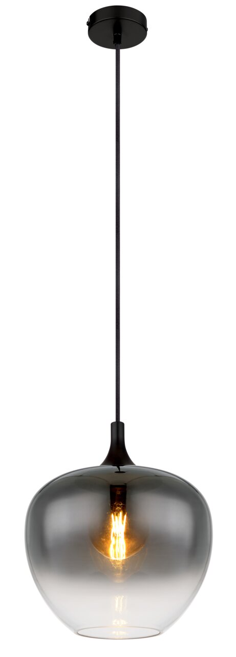 Globo Lighting Hängeleuchte MAXY Moderne Hängeleuchte mit rauchgrauem Glasschirm und sichtbarem Leuchtmittel, seitliche Perspektive