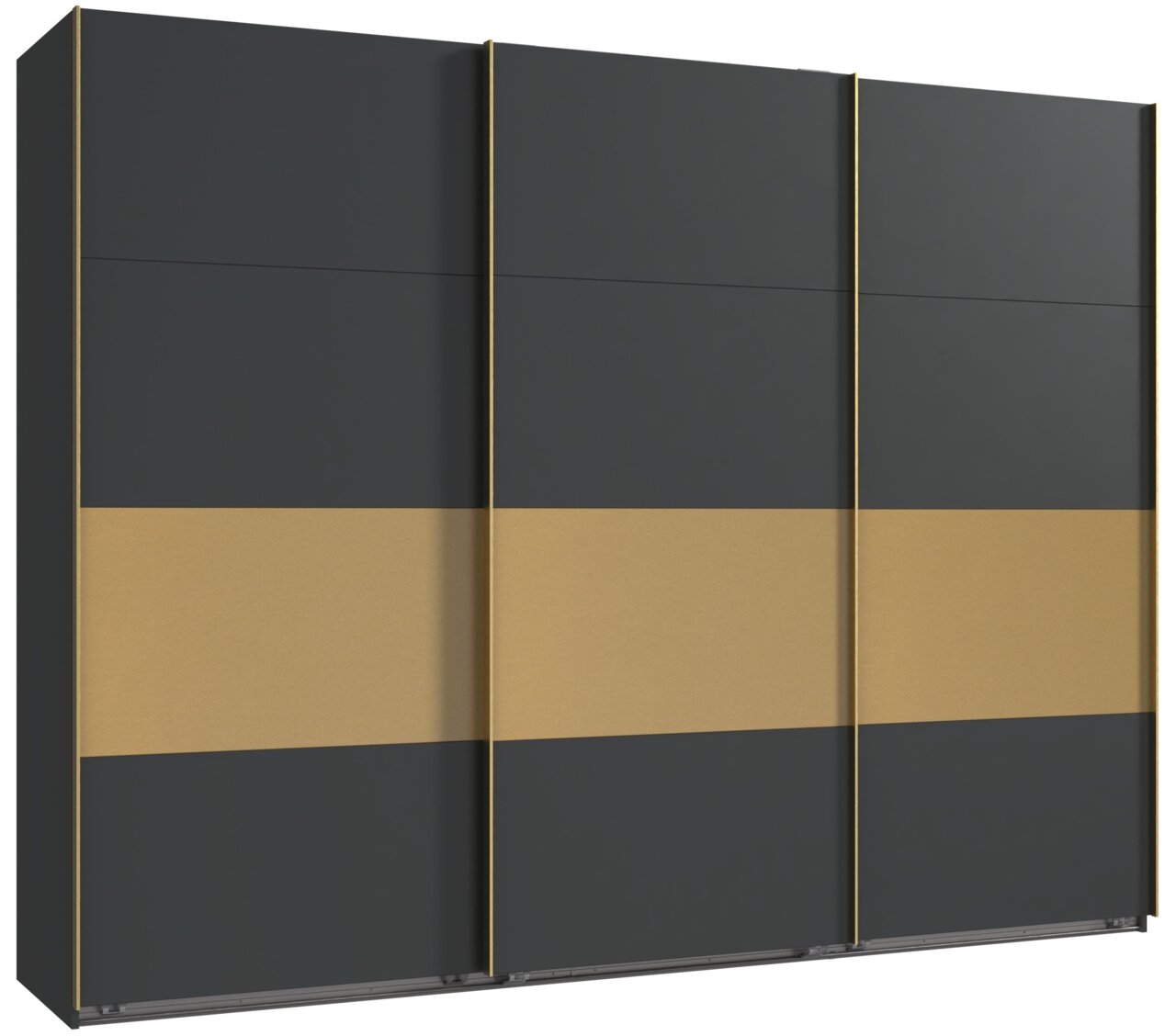 Z2 Schwebetürenschrank 3trg. DUBAI Moderner dreitüriger Schwebetürenschrank in Schwarz und Gold, Frontalansicht