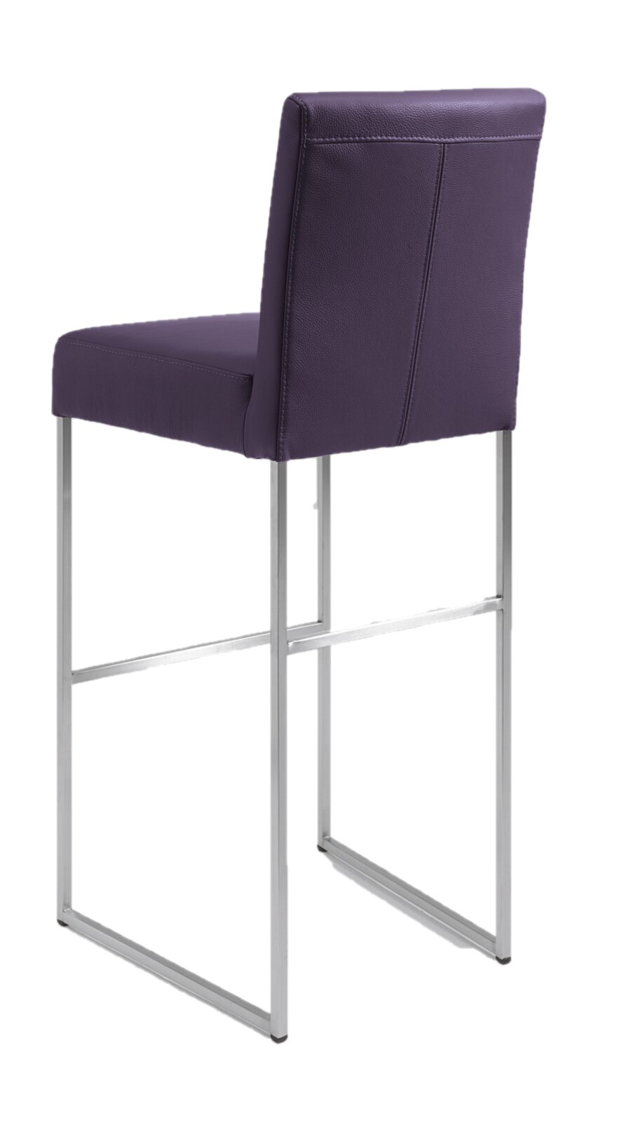 Musterring Barhocker MR NOVA Rückansicht eines modernen Barhockers mit lila Polsterung und silbernem Metallgestell.