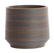 Keramikvase mit horizontalen Streifen in Braun- und Grautönen, seitliche Perspektive