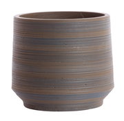 Keramikvase mit horizontalen Streifen in Braun- und Grautönen, seitliche Perspektive