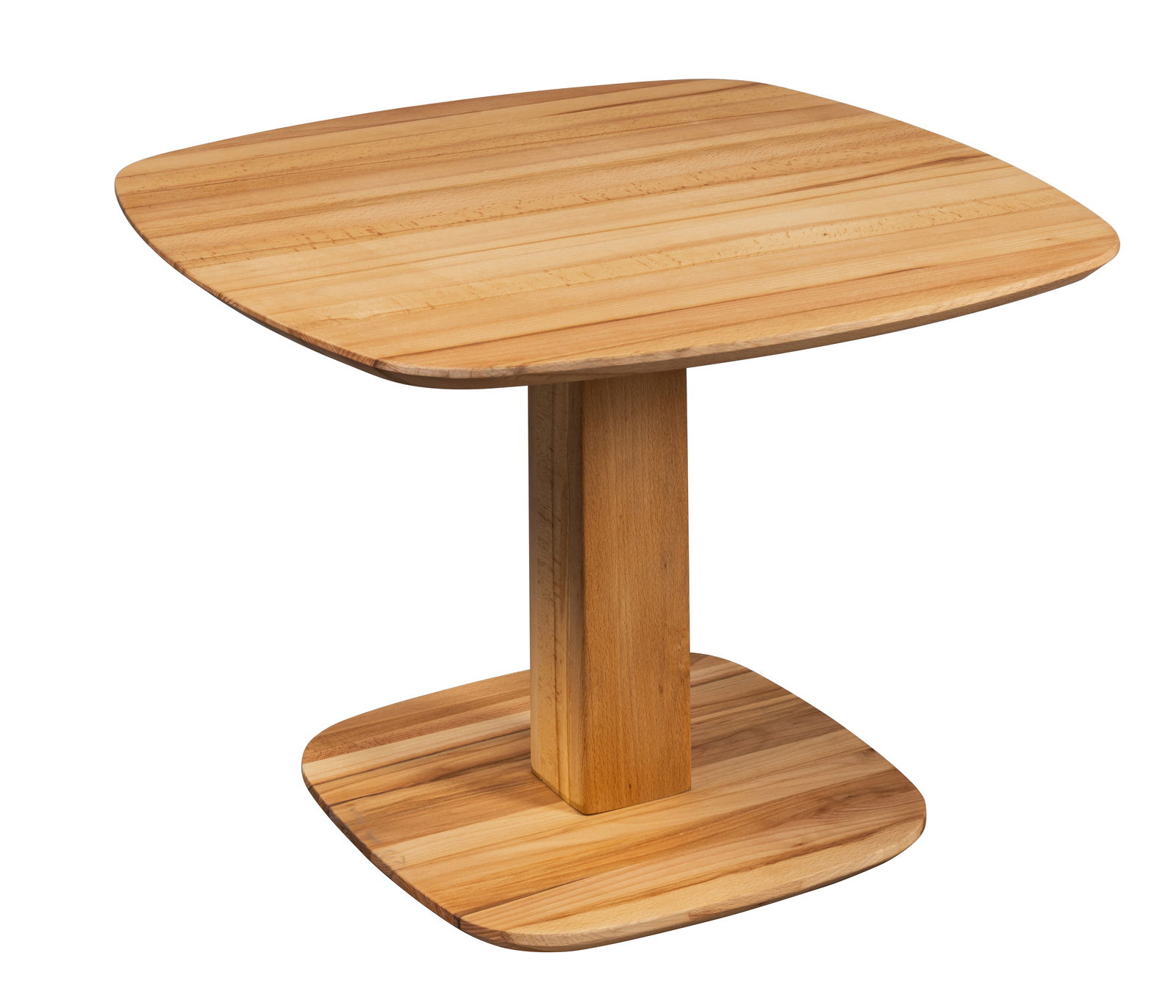 Linea Natura Couchtisch PORTO Moderner Couchtisch aus Holz mit quadratischer Tischplatte und zentralem Standfuß, seitliche Perspektive