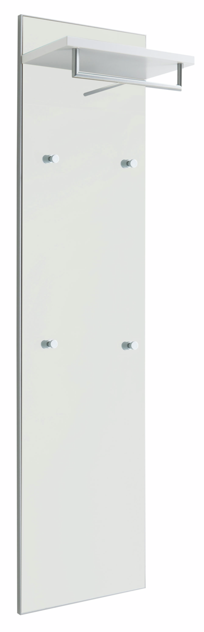 VOSS Garderobenpaneel lang SANTINA Garderobenpaneel in Weiß mit vier Haken und einem oberen Regal, seitliche Perspektive