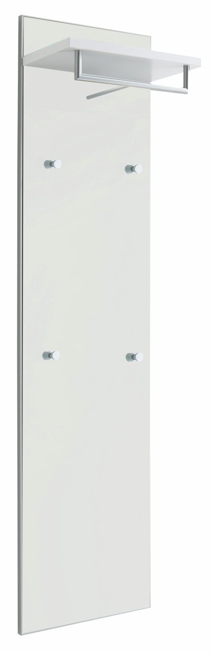 VOSS Garderobenpaneel lang SANTINA Garderobenpaneel in Weiß mit vier Haken und einem oberen Regal, seitliche Perspektive