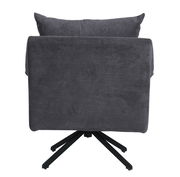 Rückansicht eines grauen Sessels mit schwarzem Drehfuß, modernes Design