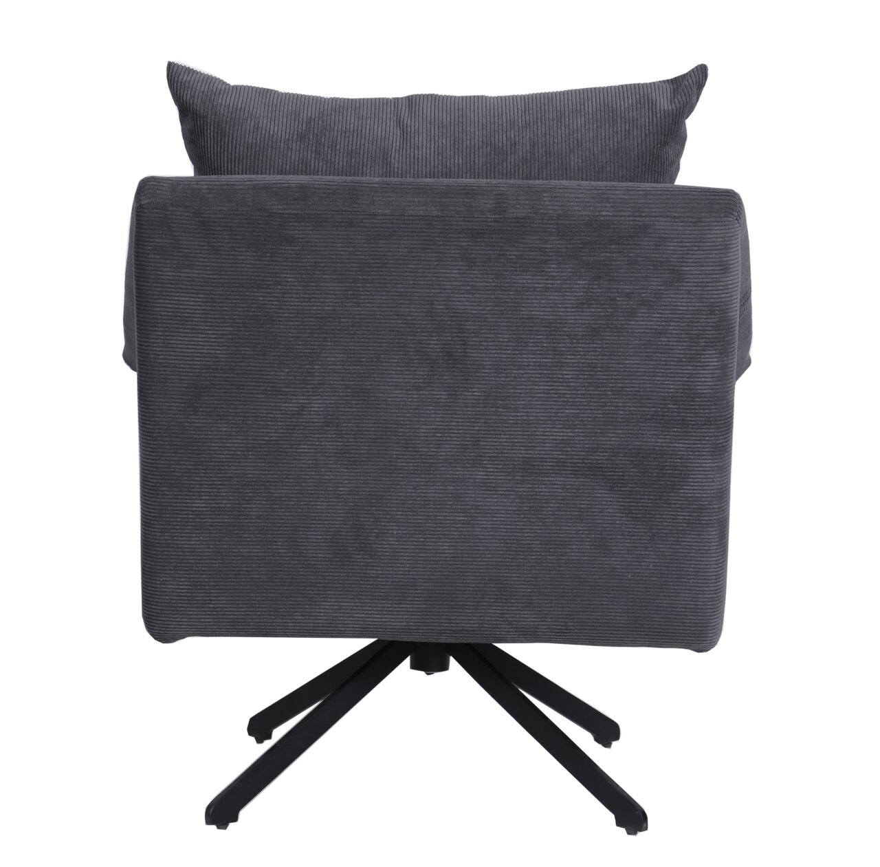 Z2 Sessel NELLY Rückansicht eines grauen Sessels mit schwarzem Drehfuß, modernes Design