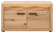 Garderobenbank aus Holz mit zwei Türen und integrierter Beleuchtung, Frontalansicht