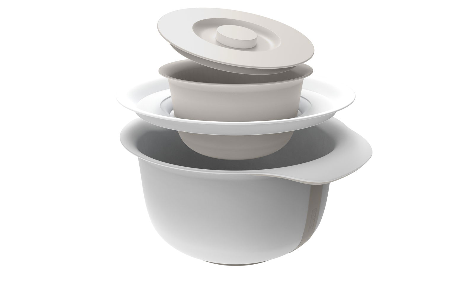 rotho Backschüssel 2-tlg. FRESH Rührschüsselset in Grau, bestehend aus ineinander gestapelten Schüsseln mit Deckeln, seitliche Perspektive