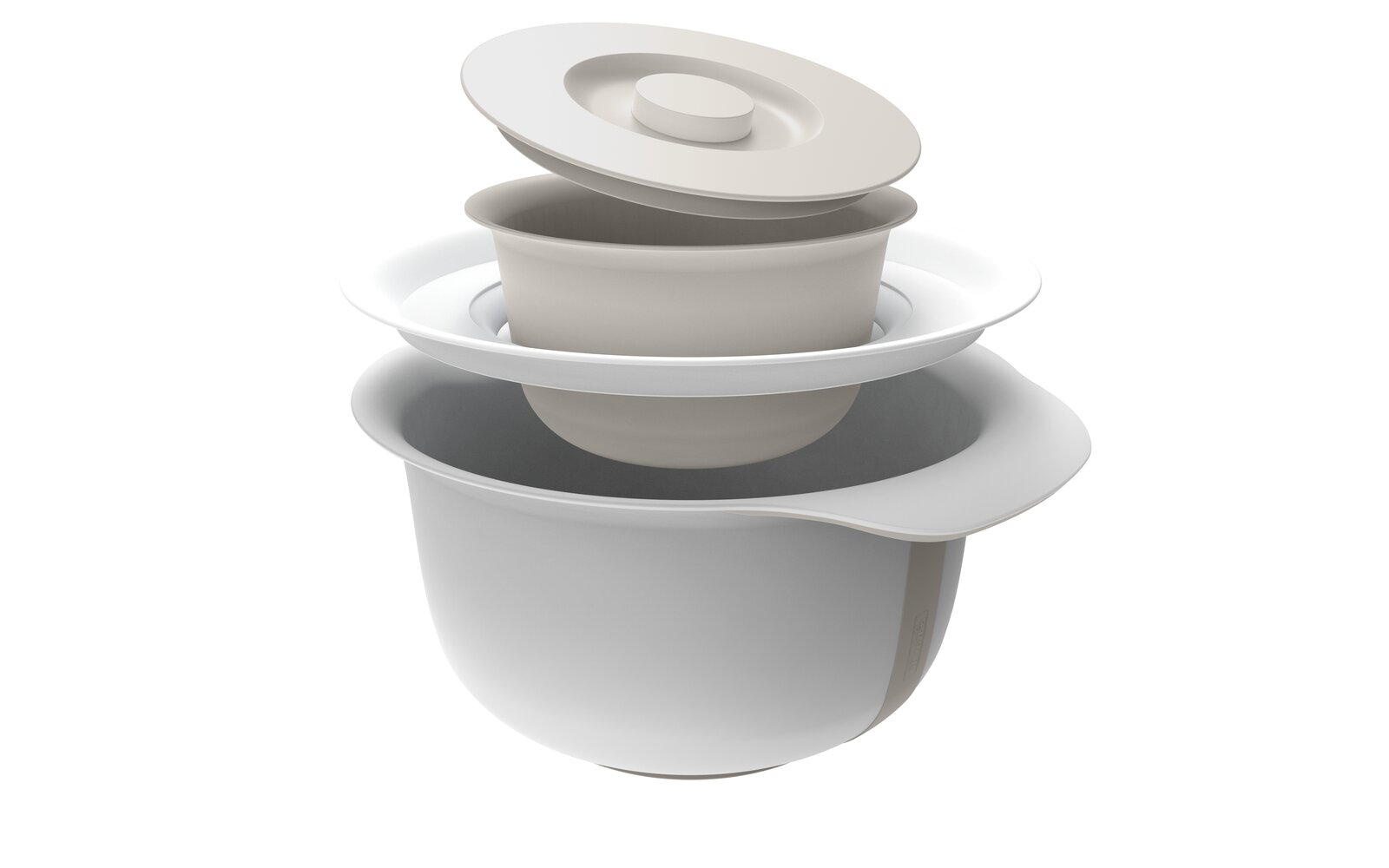 rotho Backschüssel 2-tlg. FRESH Rührschüsselset in Grau, bestehend aus ineinander gestapelten Schüsseln mit Deckeln, seitliche Perspektive