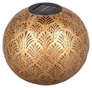 Goldene Solarleuchte mit filigranem Muster, seitliche Perspektive