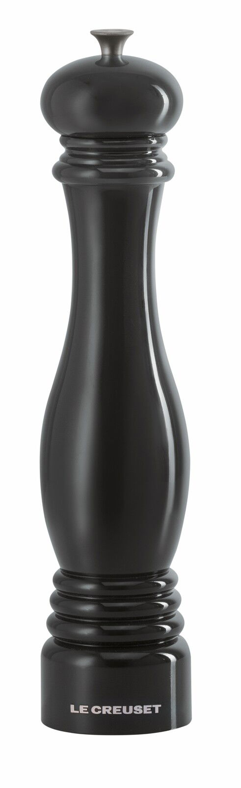 LE CREUSET Salzmühle 30 cm Schwarz Schwarze Salzmühle von Le Creuset, 30 cm hoch, in Frontalansicht