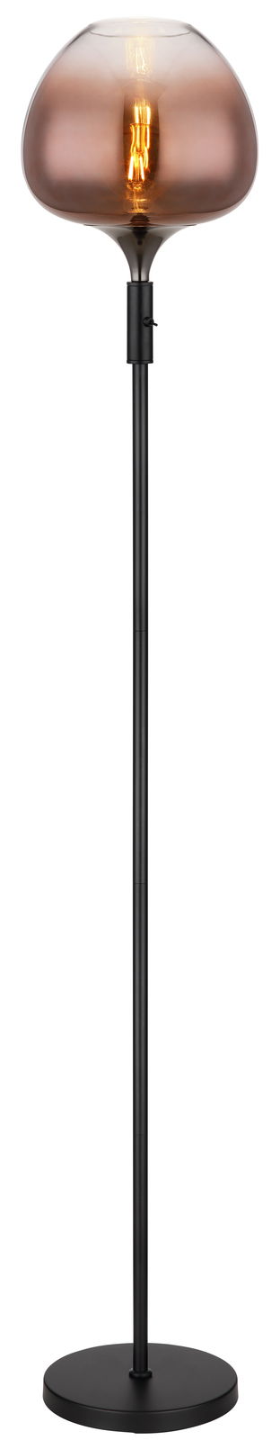 Globo Lighting Stehleuchte MAXY Stehleuchte MAXY mit rauchgrauem Glas und schwarzem Ständer, frontal betrachtet