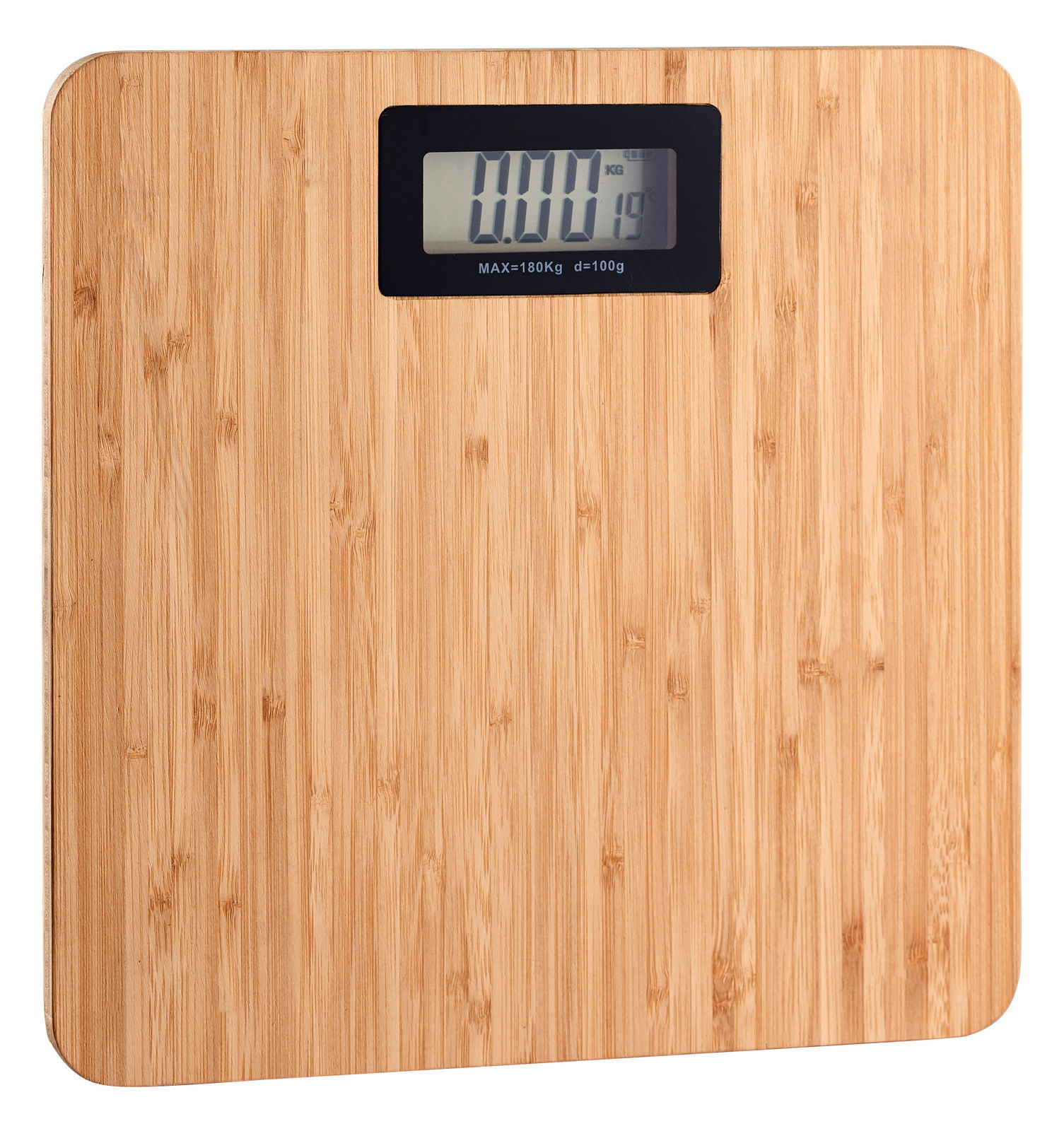 Digitale Personenwaage aus Bambus mit LCD-Display, Ansicht von oben