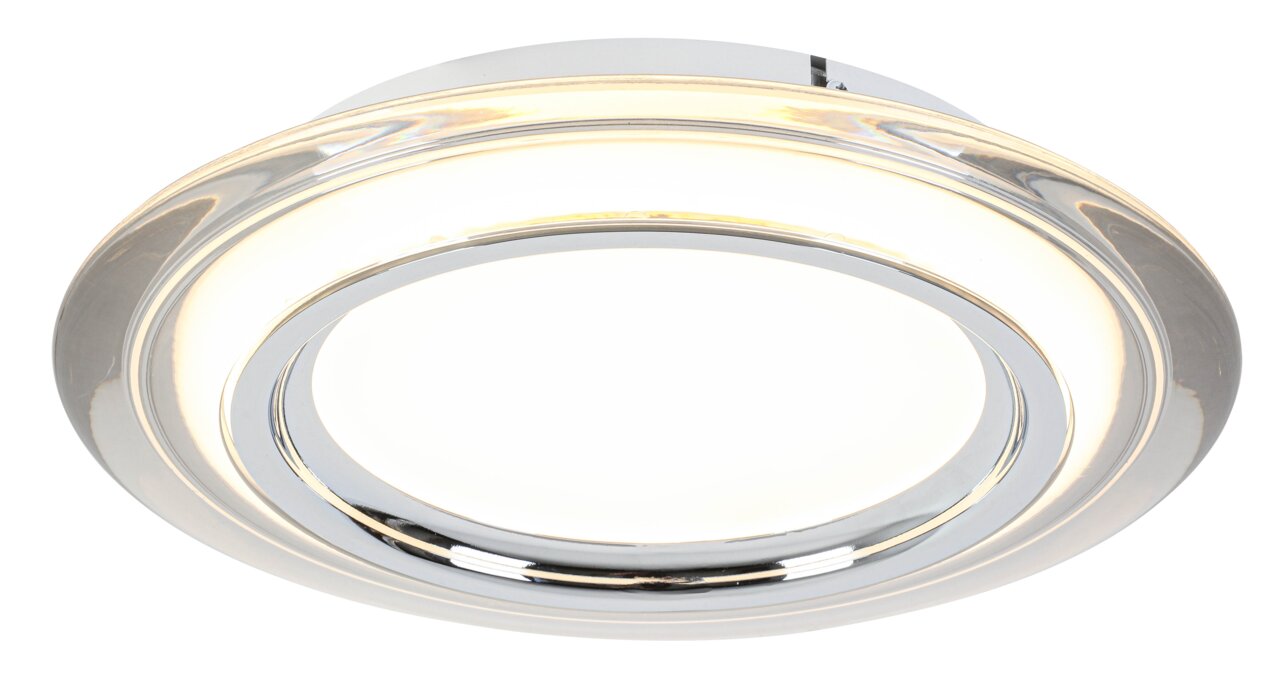 Novel LED-plafondlamp MACON Ronde led-plafondlamp met chromen rand, gezien van onderaf