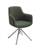 Moderner grüner Sessel mit Metallbeinen, seitliche Perspektive