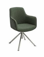 Moderner grüner Sessel mit Metallbeinen, seitliche Perspektive