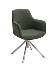 Moderner grüner Sessel mit Metallbeinen, seitliche Perspektive