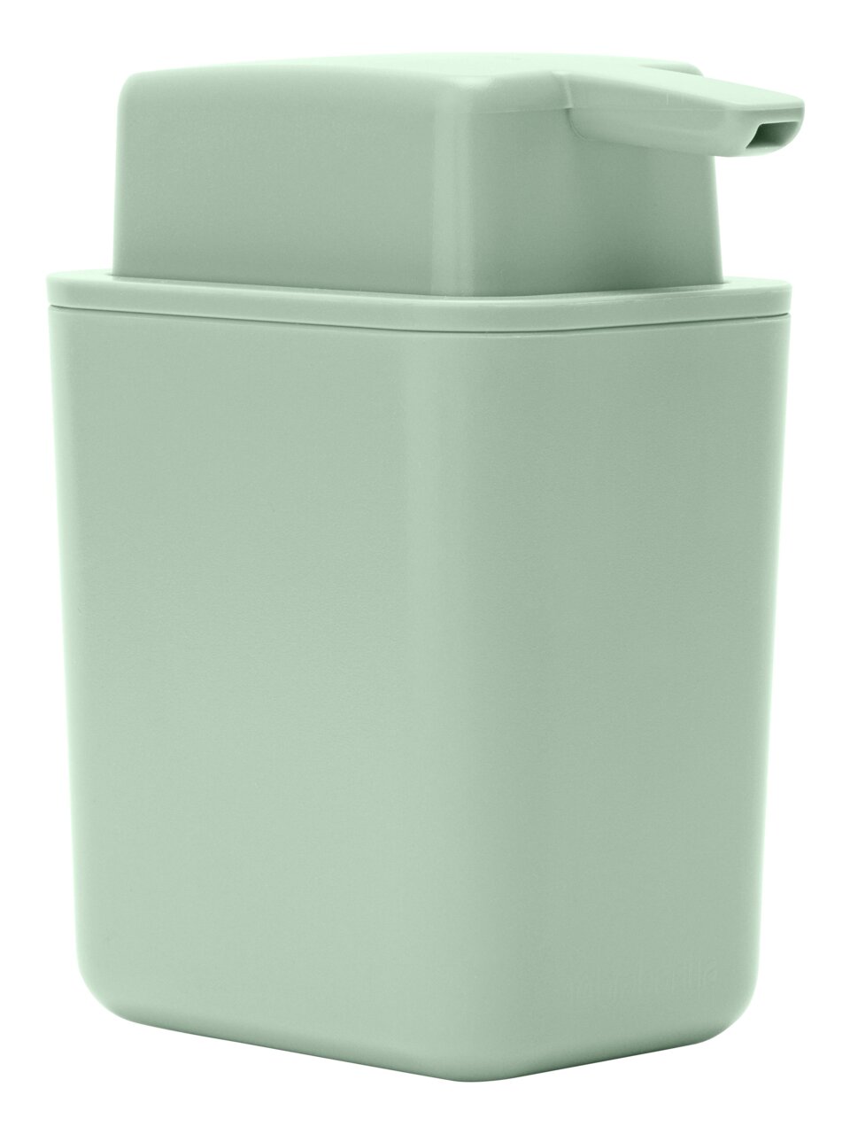 Mintgroene zeepdispenser van kunststof, zijaanzicht