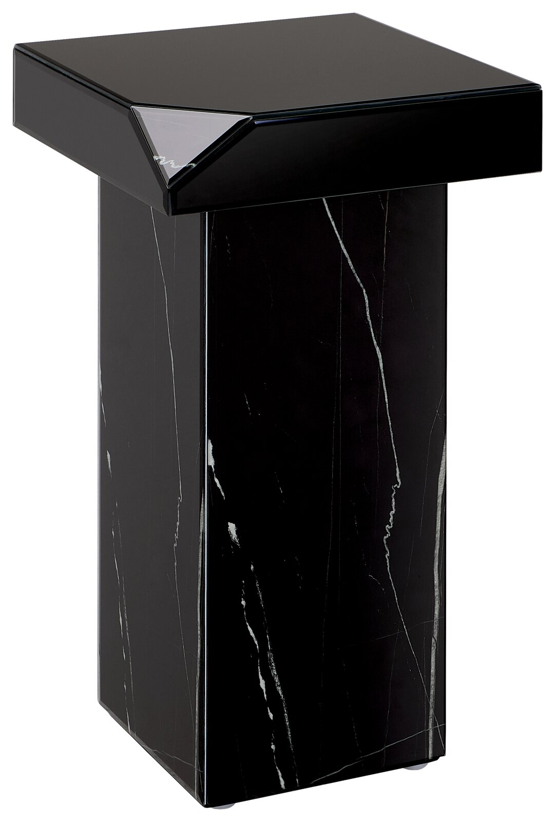 XORA Beistelltisch BRONX Schwarzer Beistelltisch mit glänzender Oberfläche und Marmoroptik, seitliche Perspektive