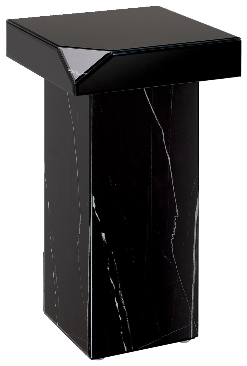 XORA Beistelltisch BRONX Schwarzer Beistelltisch mit glänzender Oberfläche und Marmoroptik, seitliche Perspektive