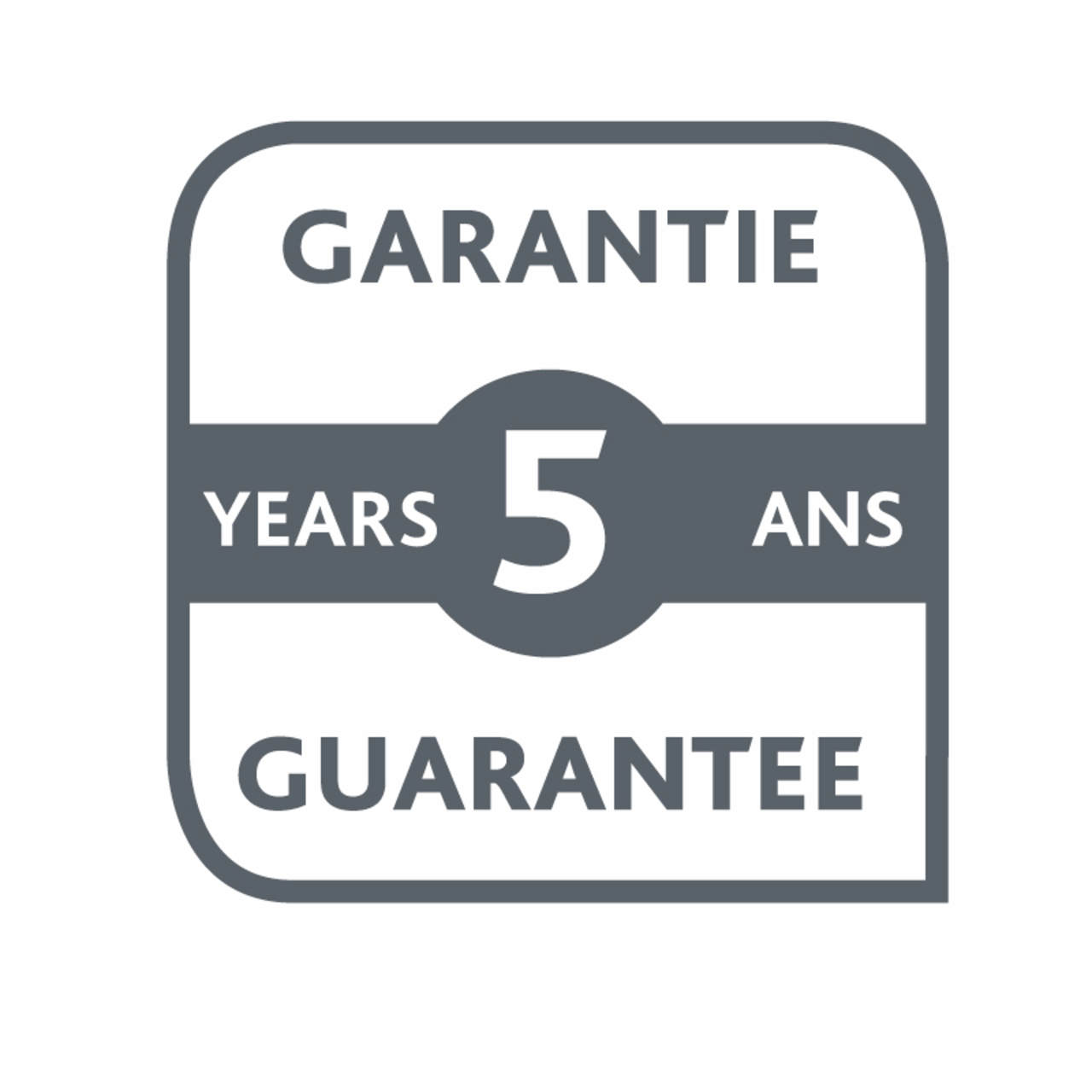 5 Jahre Garantie-Logo in grauer Farbe, frontalansicht