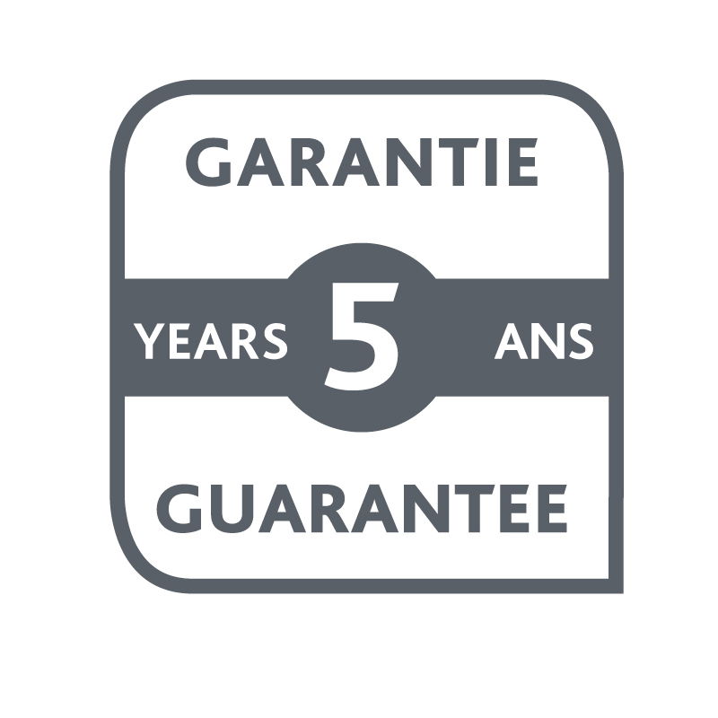5 Jahre Garantie-Logo in grauer Farbe, frontalansicht
