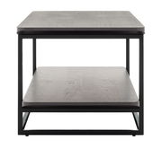 Moderner Anstelltisch mit zwei Ebenen aus Holz und Metallrahmen, Frontalansicht.