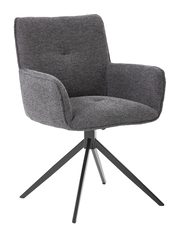 Grauer Armlehnstuhl Valdera CORA mit vier schwarzen Metallbeinen, seitliche Perspektive