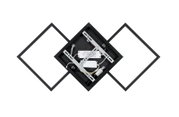 LED-plafondlamp in vierkante vorm, gezien van bovenaf, met zichtbare elektrische onderdelen en een zwart frame.