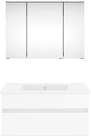 Moderne Badkombination mit Spiegelschrank und Waschbeckenunterschrank, Frontalansicht